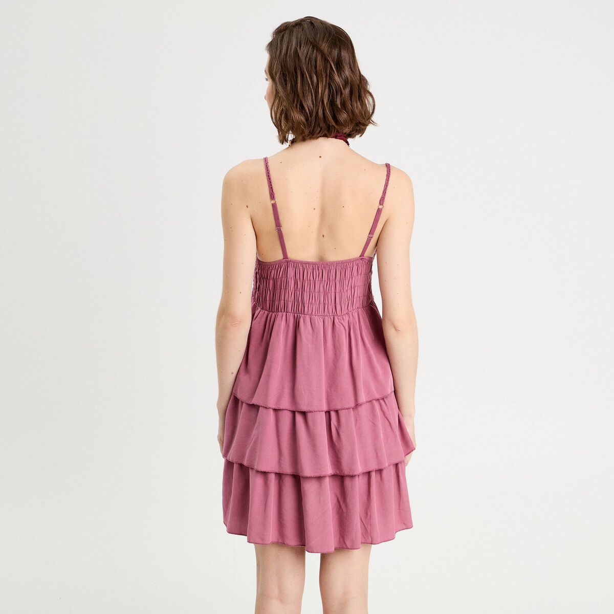 Robe évasée bretelles vieux rose femme