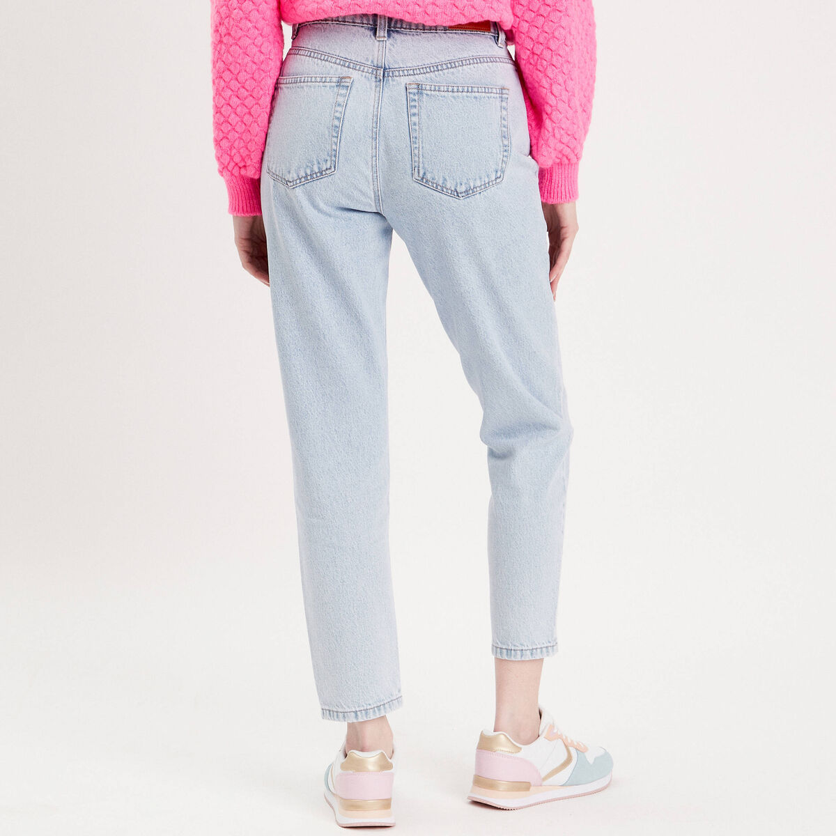 Jeans mom taille haute denim bleach femme