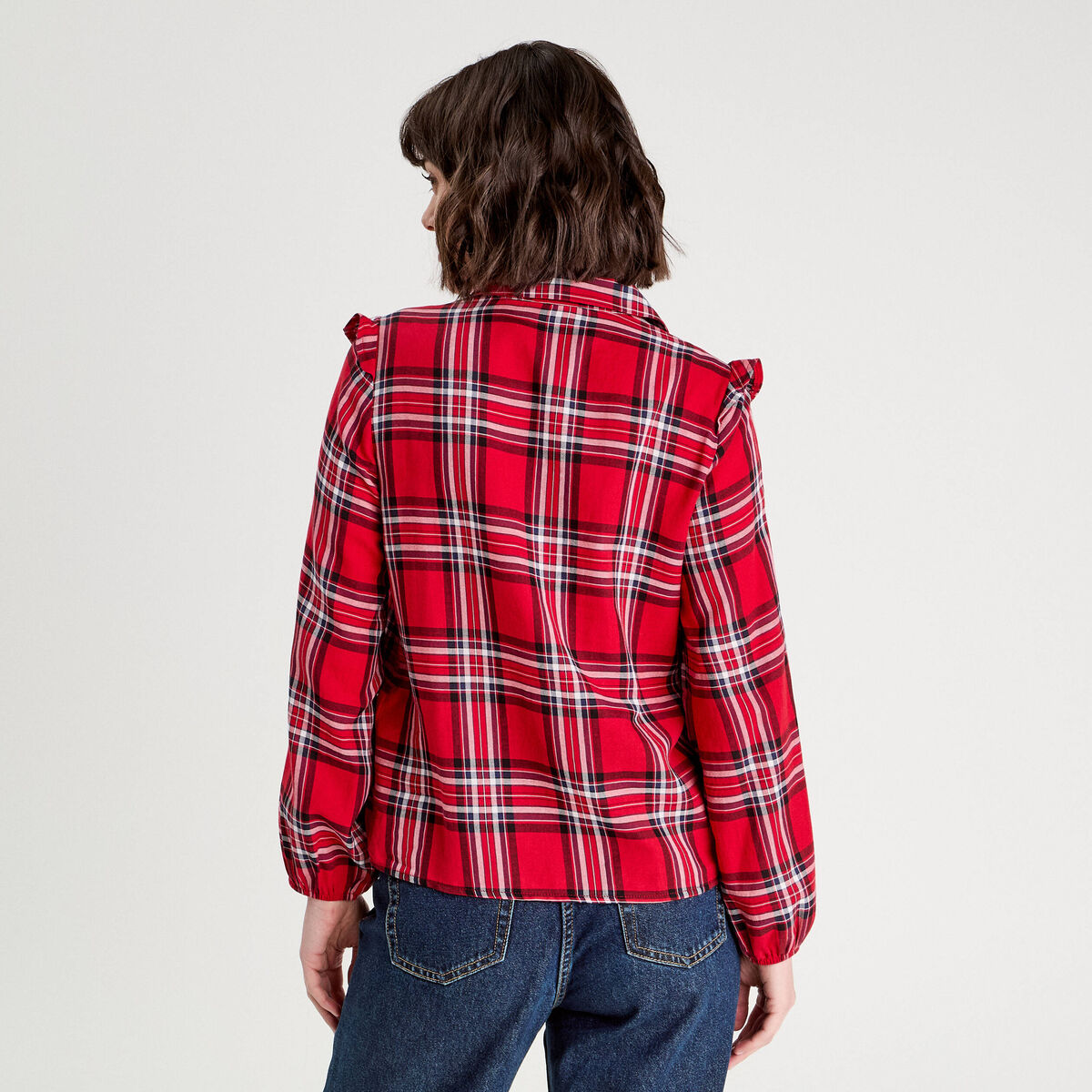 Blouse avec volants rouge femme