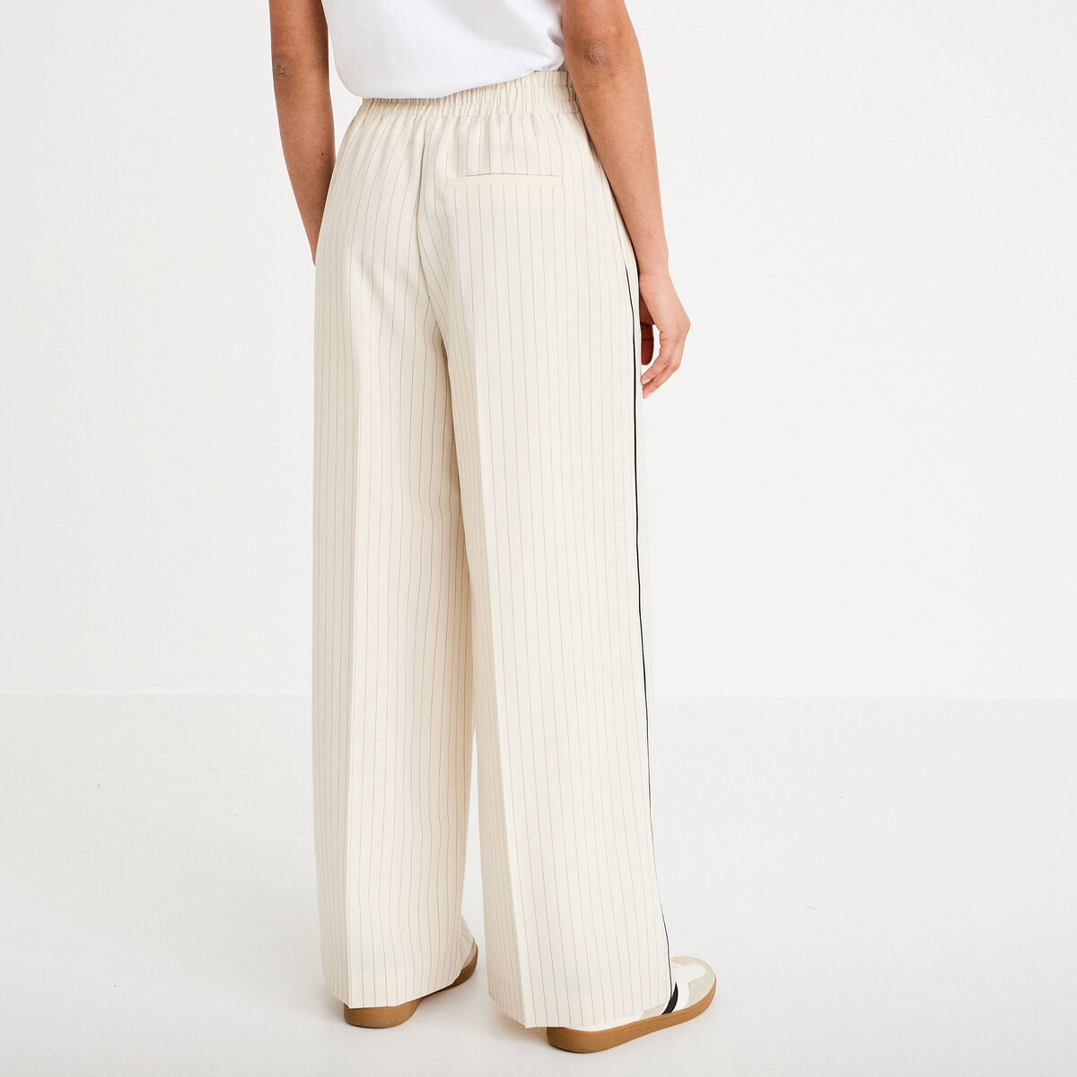 Pantalon large taille élastiquée blanc femme