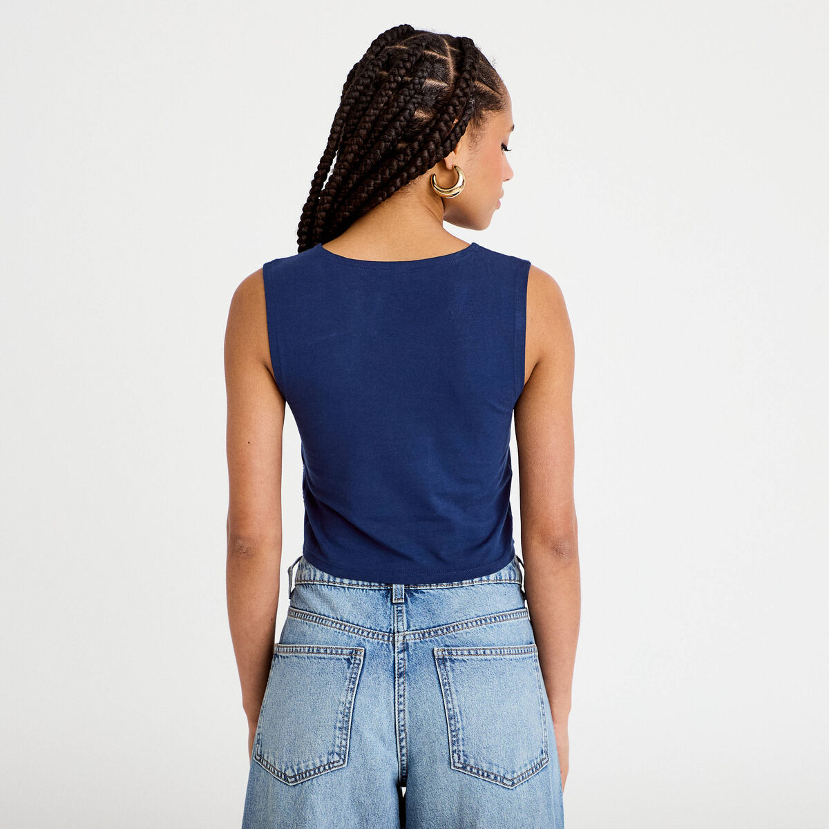 Débardeur cropped bleu foncé femme
