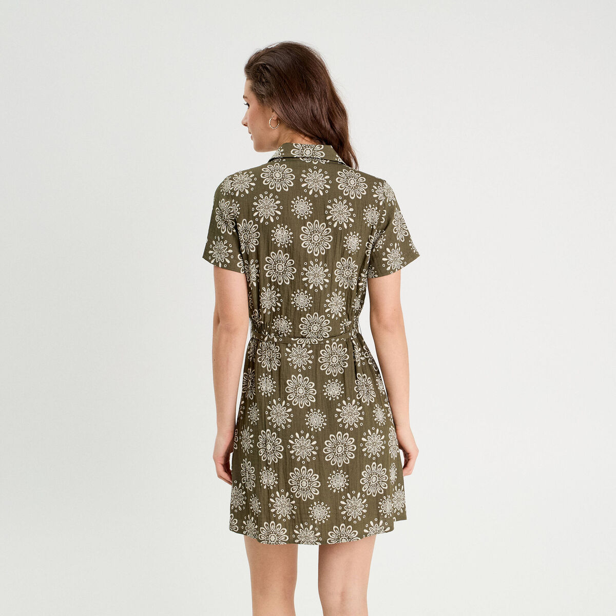 Robe chemise droite vert kaki femme