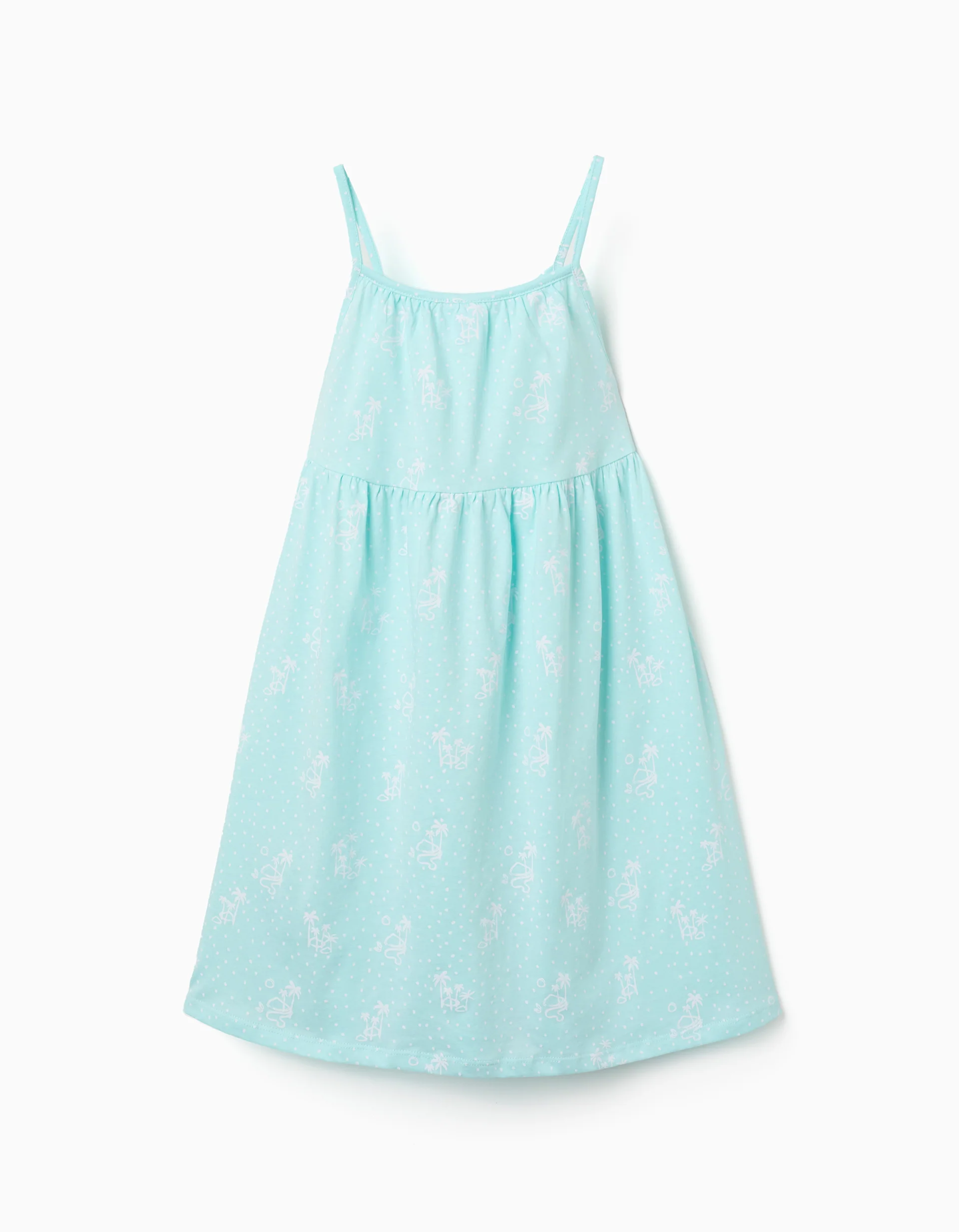Pack of 2 plain and printed sleeveless dresses for girls, light blue