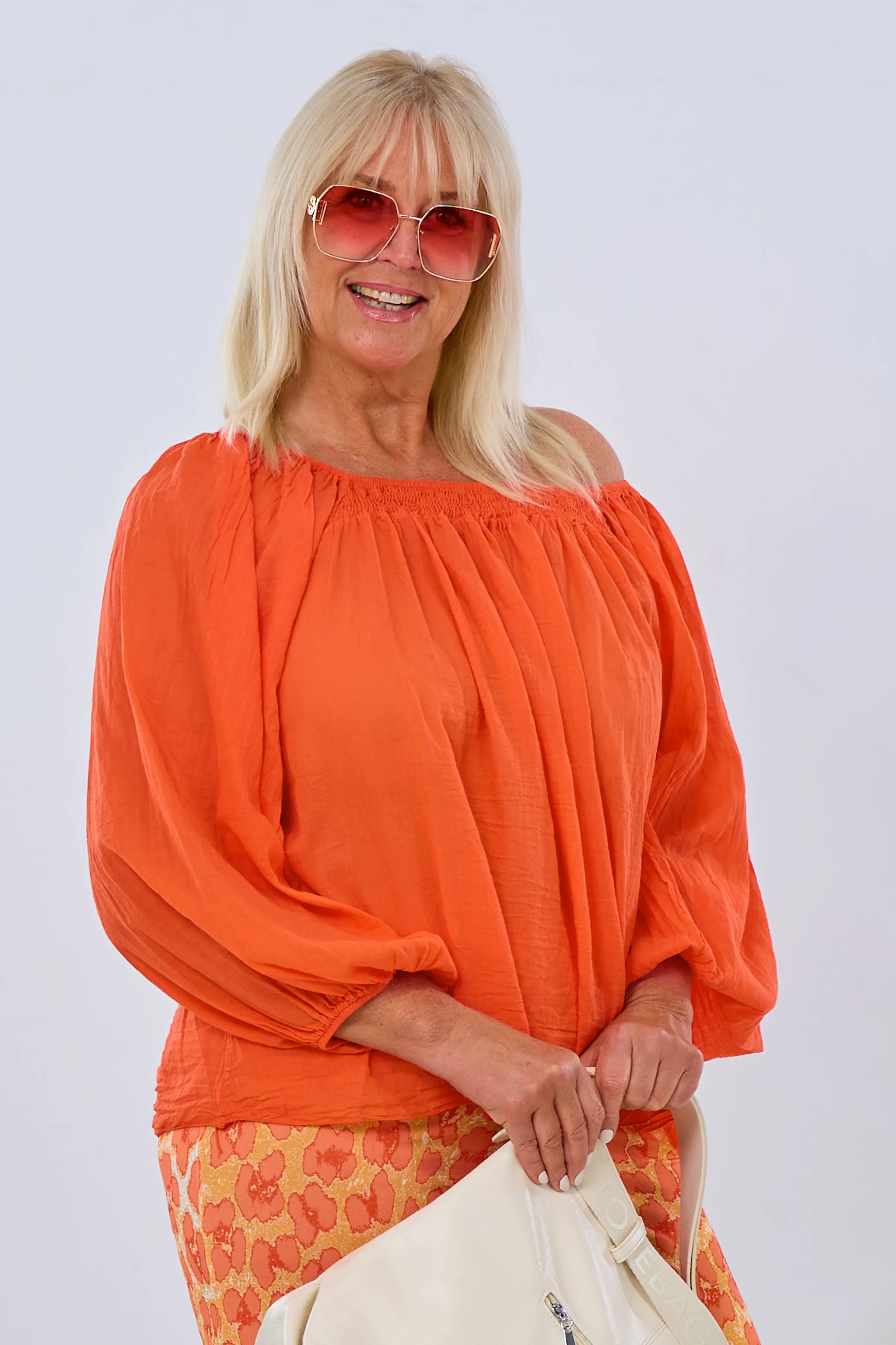luftige Bluse mit Carmenausschnitt, orange