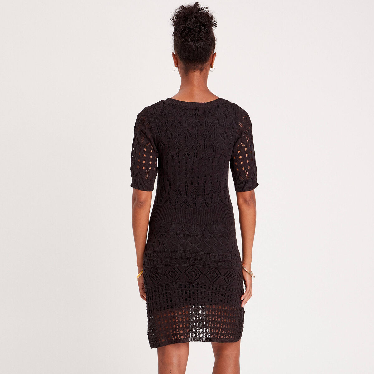 Robe pull évasée ajourée noir femme