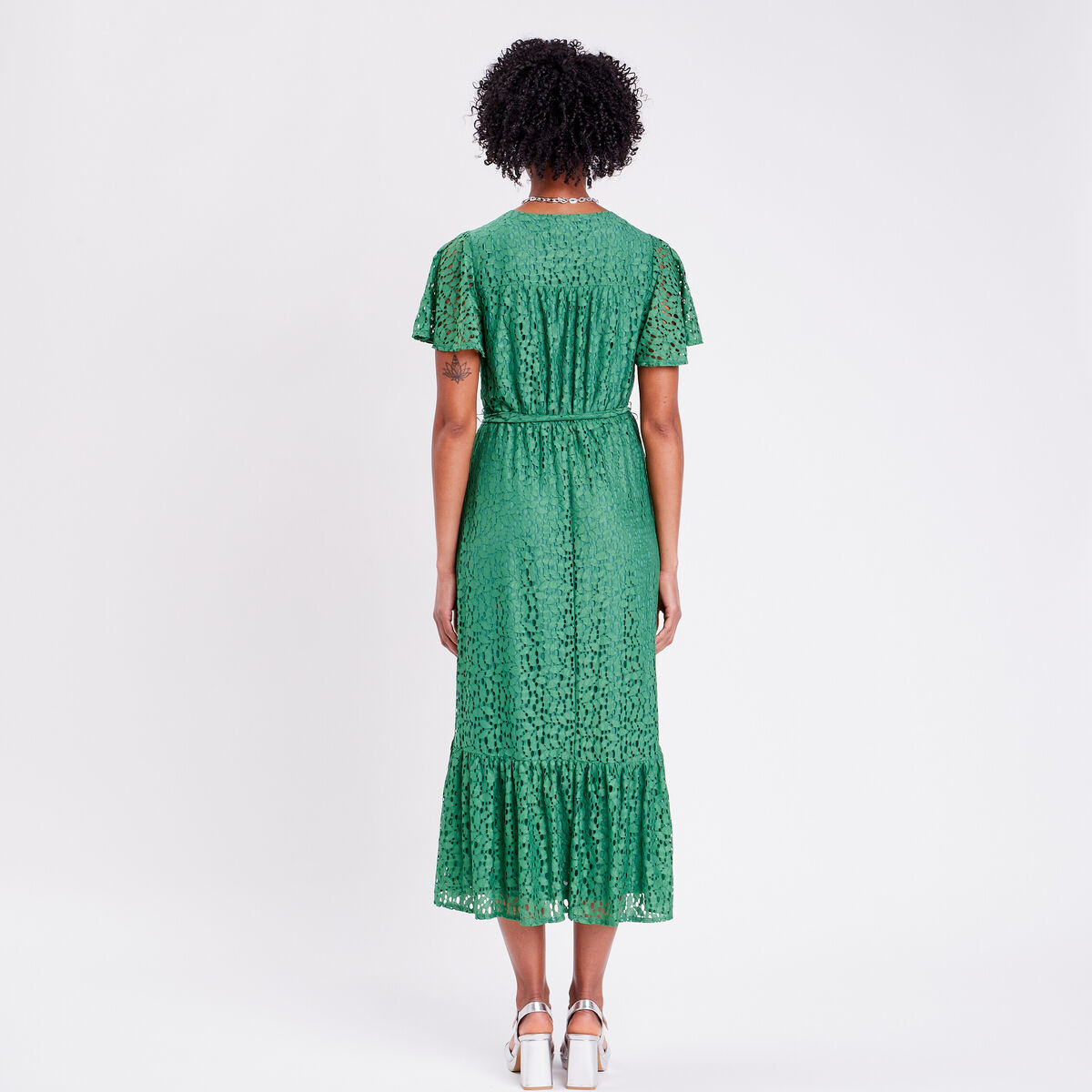 Robe longue à manches courtes vert femme