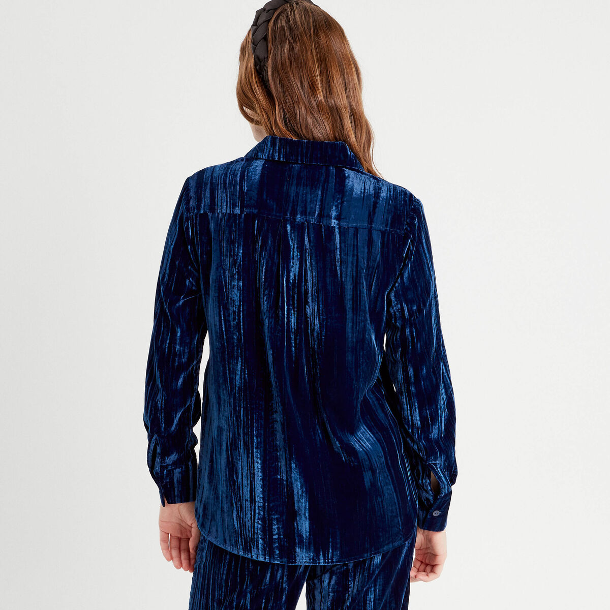 Chemise en velours bleu foncé femme