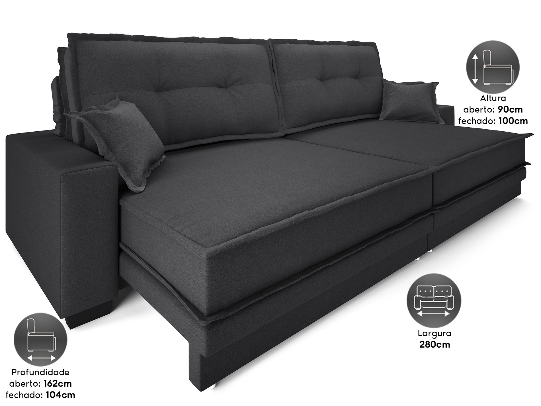 Sofá Palermo 2,80m Retrátil e Reclinável Linho Soft Grafite - Netsofas