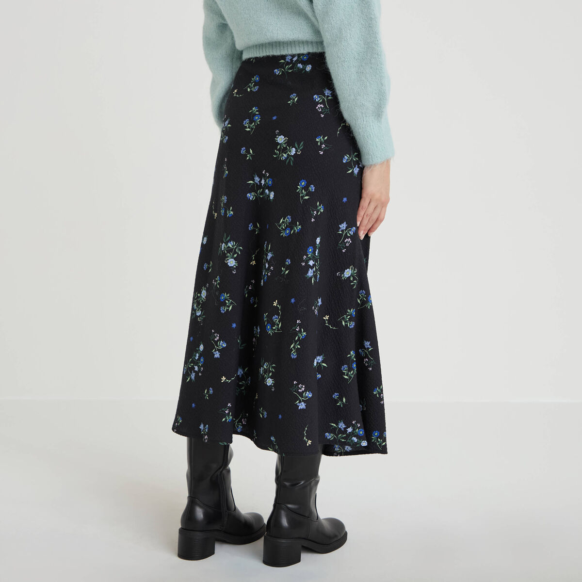 Jupe évasée longueur 3/4 noir femme