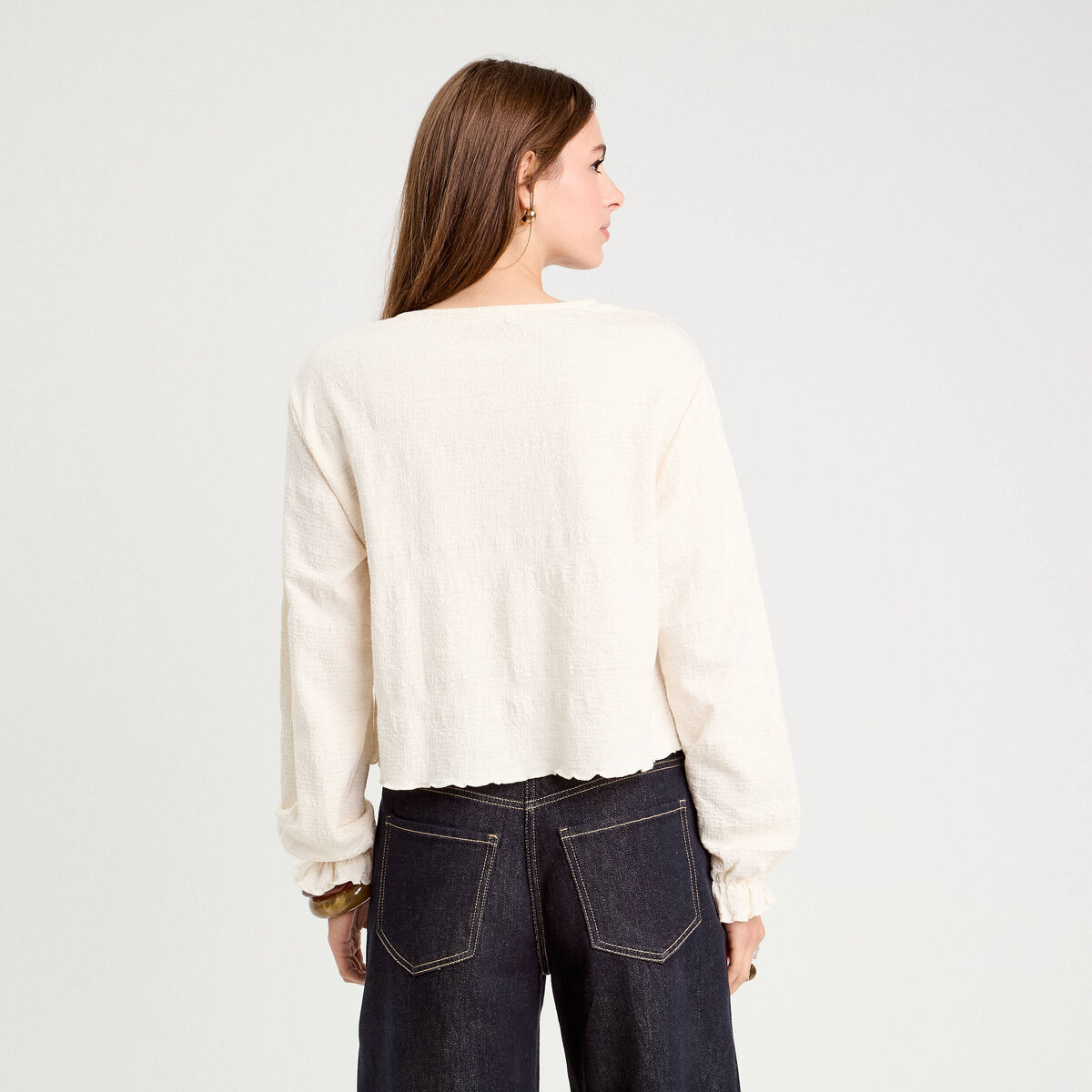 Blouse manches longues ecru femme