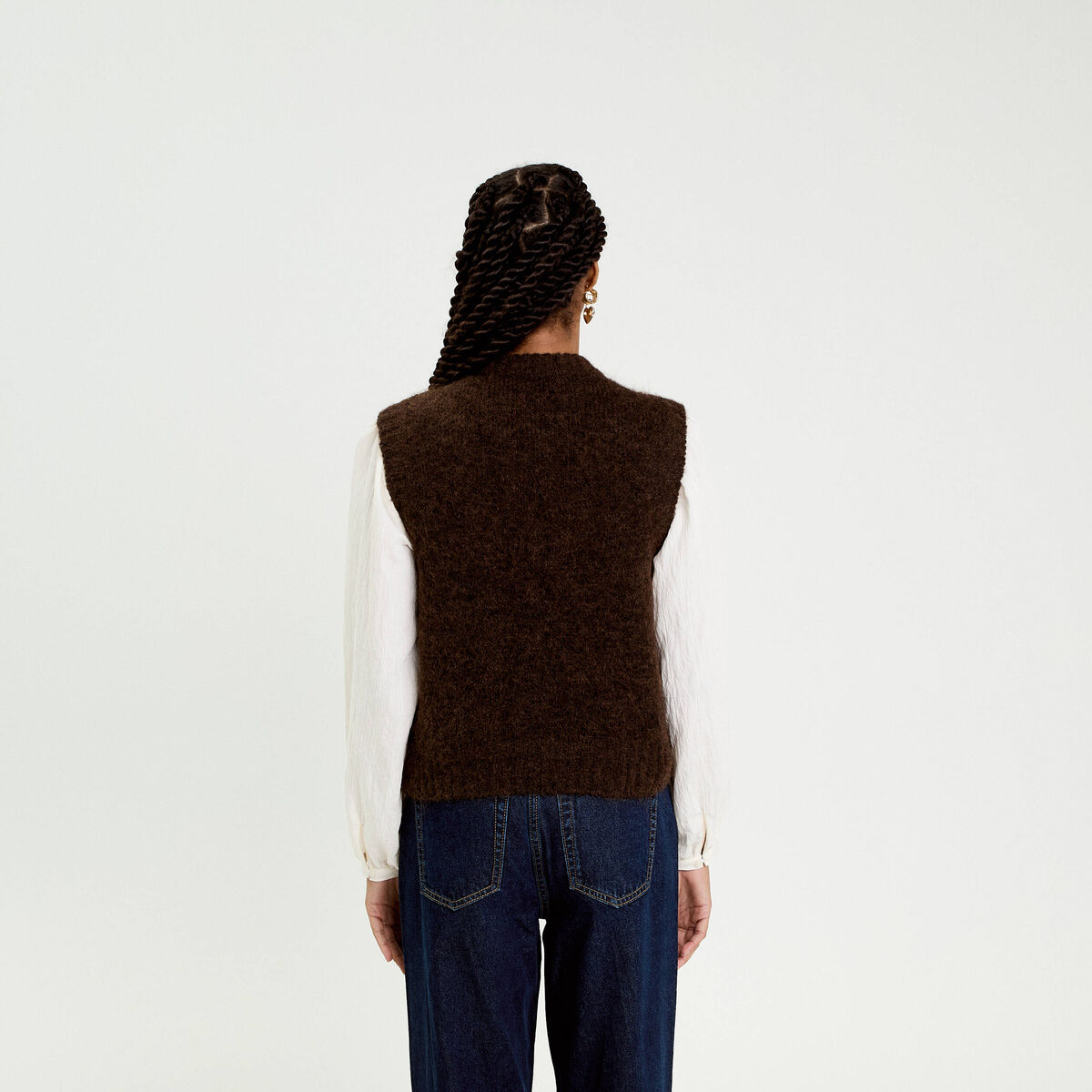 Pull sans manches marron foncé femme