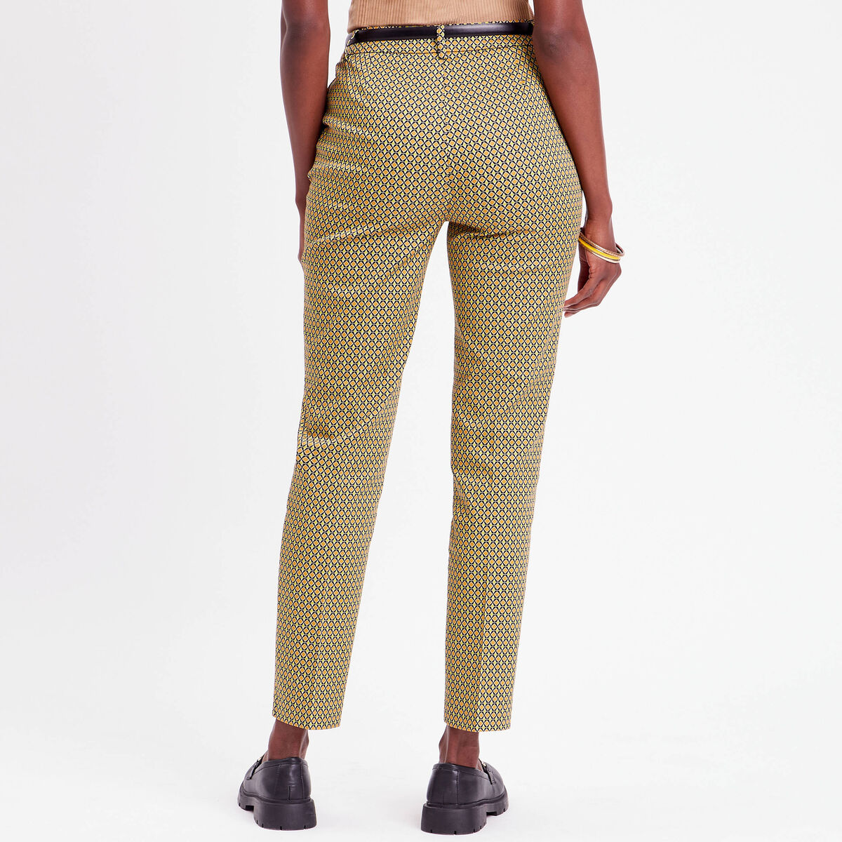 Pantalon city slim ceinturé blanc femme