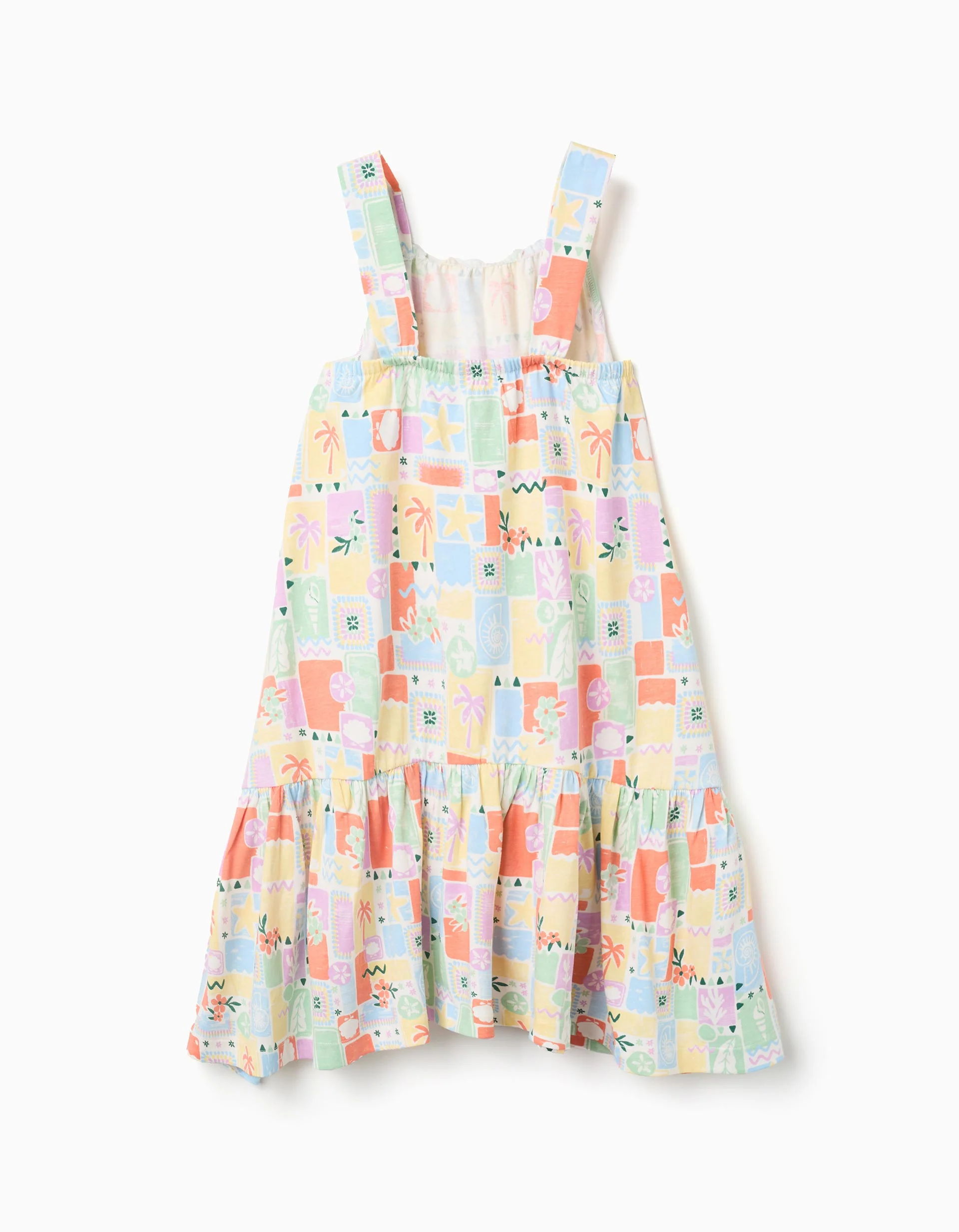Sleeveless cotton dress with colourful print for girls, multicolour
