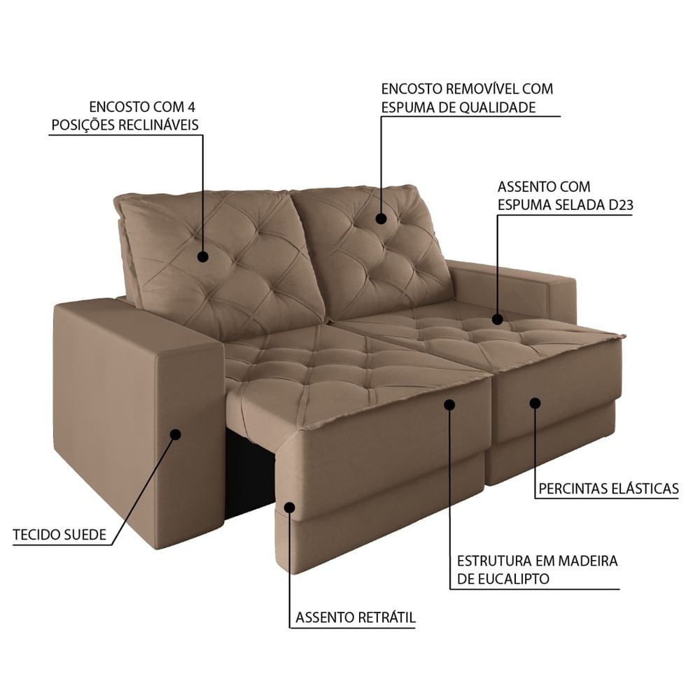 Sofá Retrátil e Reclinável 3 Lugares 1,80m Verona Suede Capuccino Mamflex em Promoção | Ofertas na Americanas