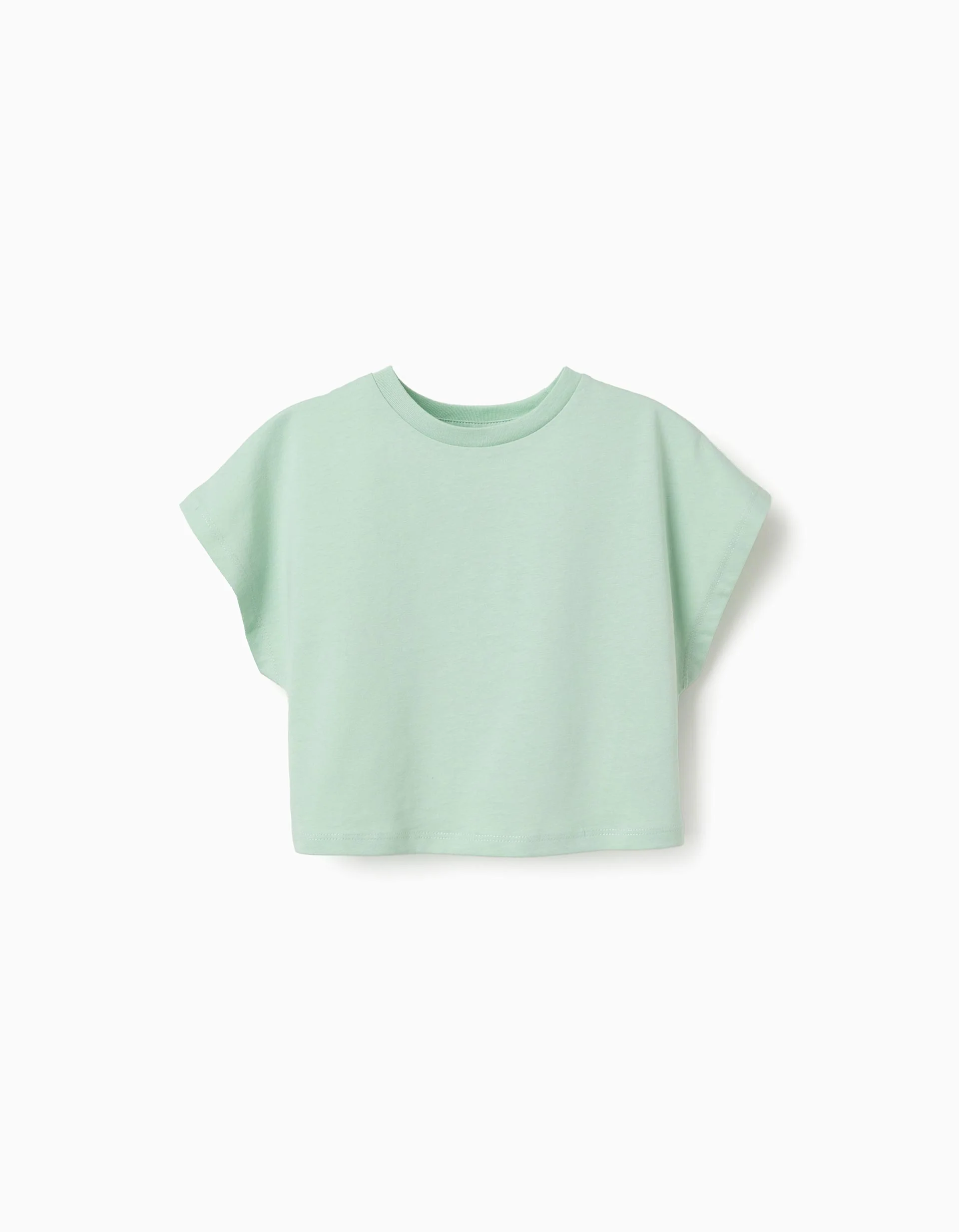 Cropped cotton T-shirt for girls, light green