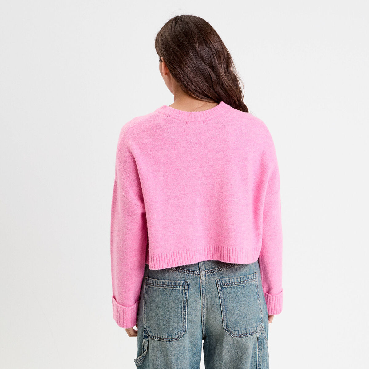 Pull cropped manches longues rose femme