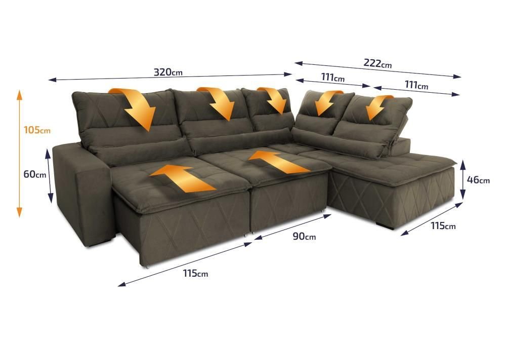 Sofá de Canto Amsterdam Molas Retrátil Reclinável - king house