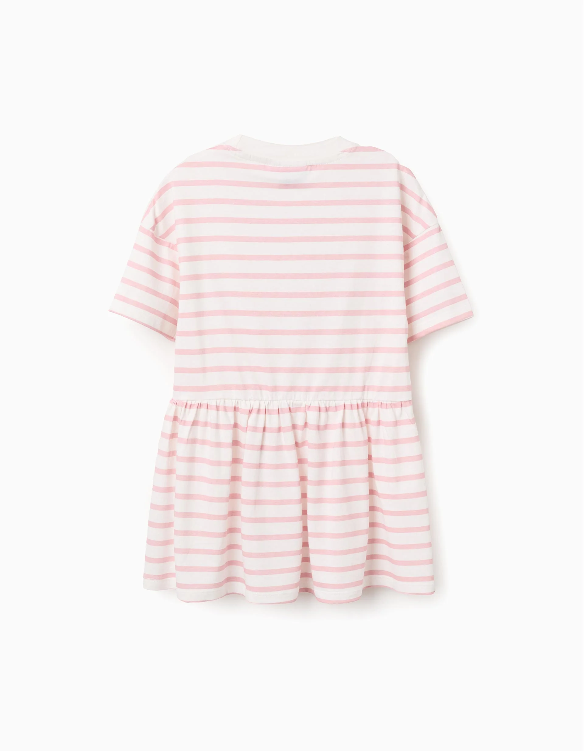 Striped cotton dress with Kuromi print for girls, white/pink