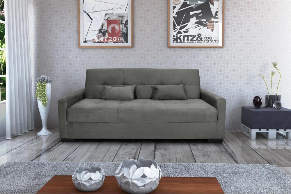 Sofá Cama Lavínia 3 Lugares Suede Cinza Matrix