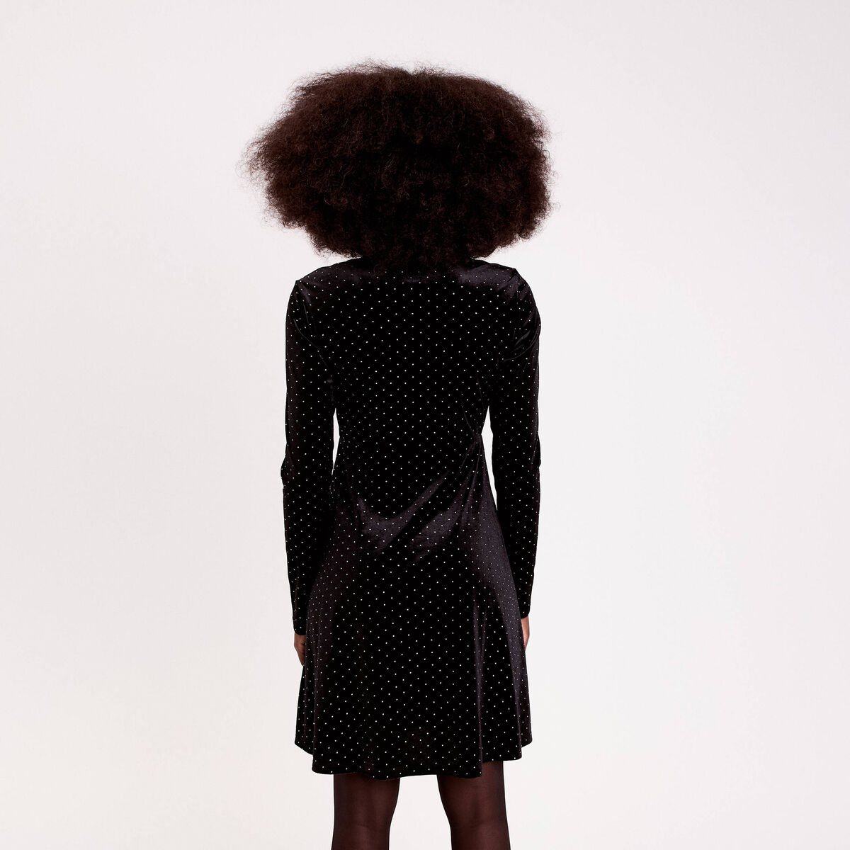 Robe patineuse courte velours col v noir femme