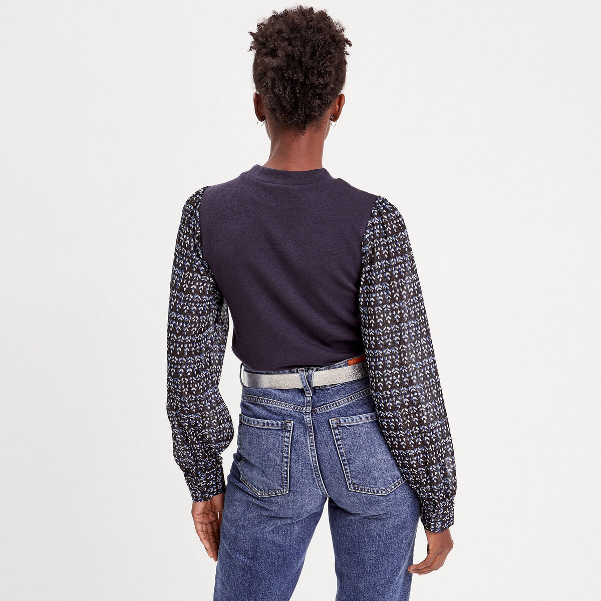 T-shirt effet 2-en-1 bleu foncé femme