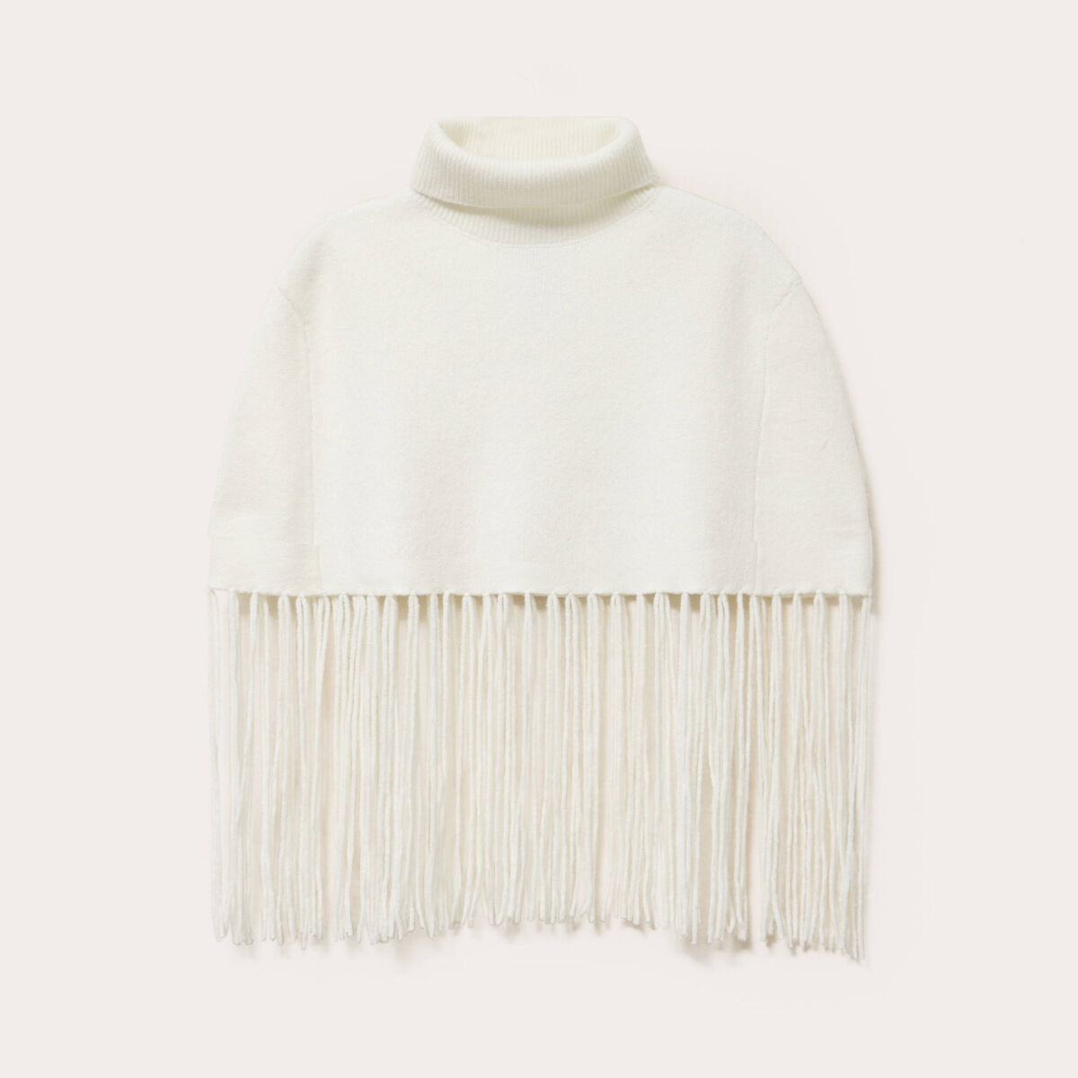 Poncho à franges ecru femme