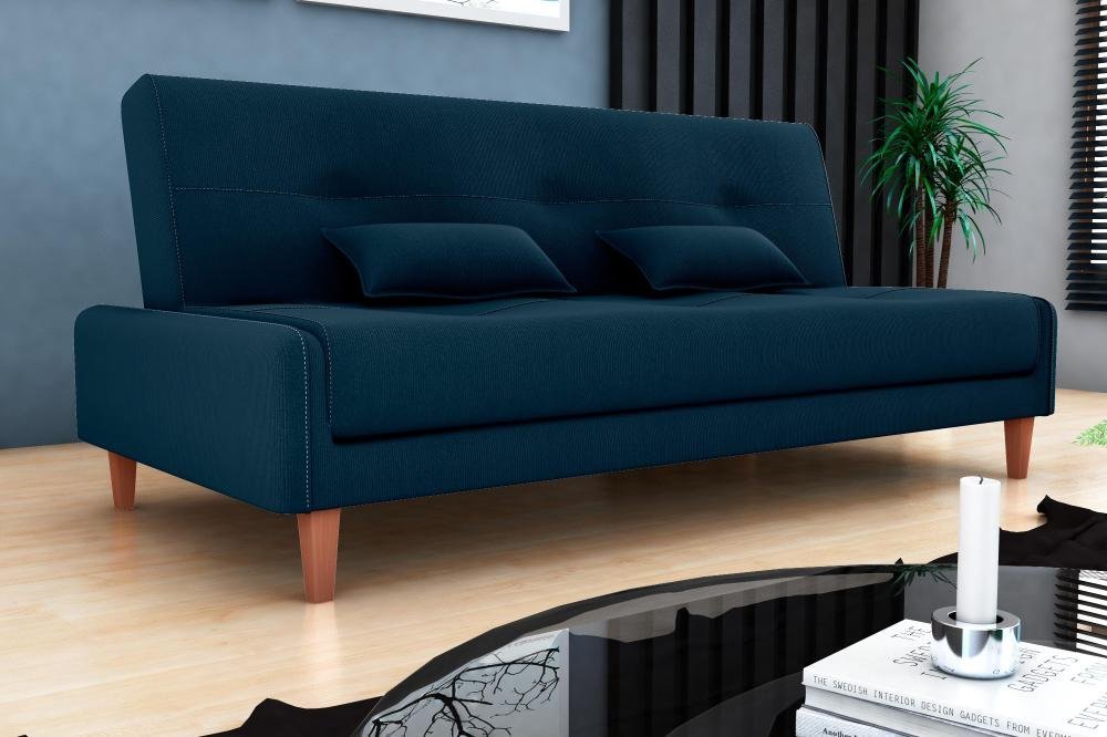 Sofá Cama Blanca 3 Lugares Sala Premium Suede Azul Matrix