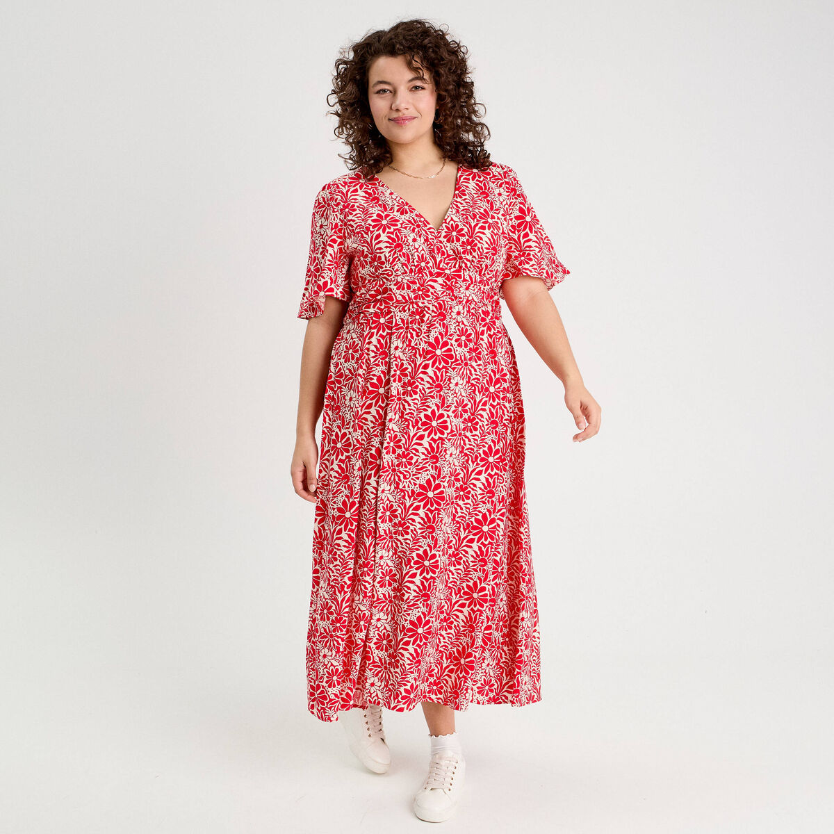 Robe longue évasée blanc femme