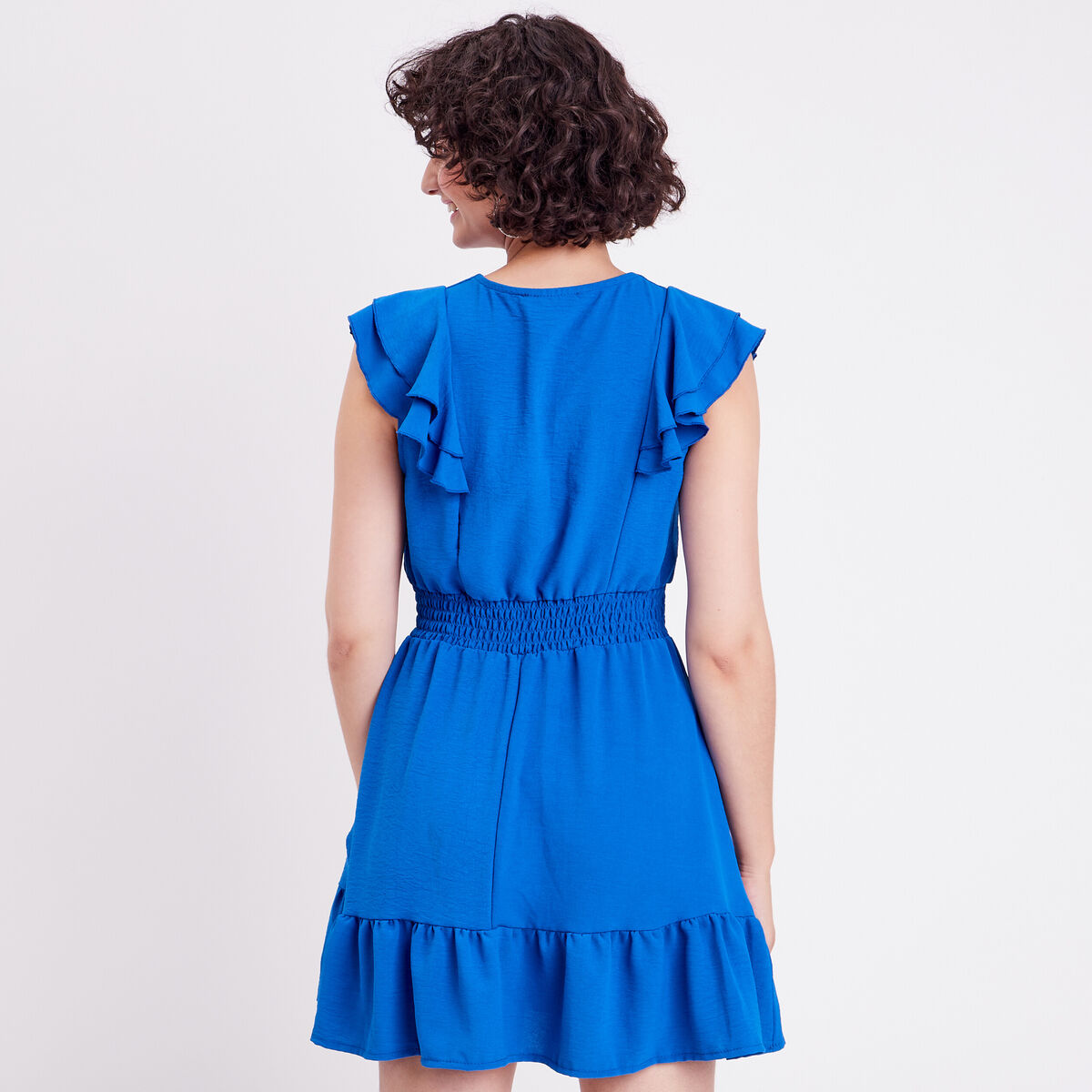 Robe évasée avec volants bleu roi femme
