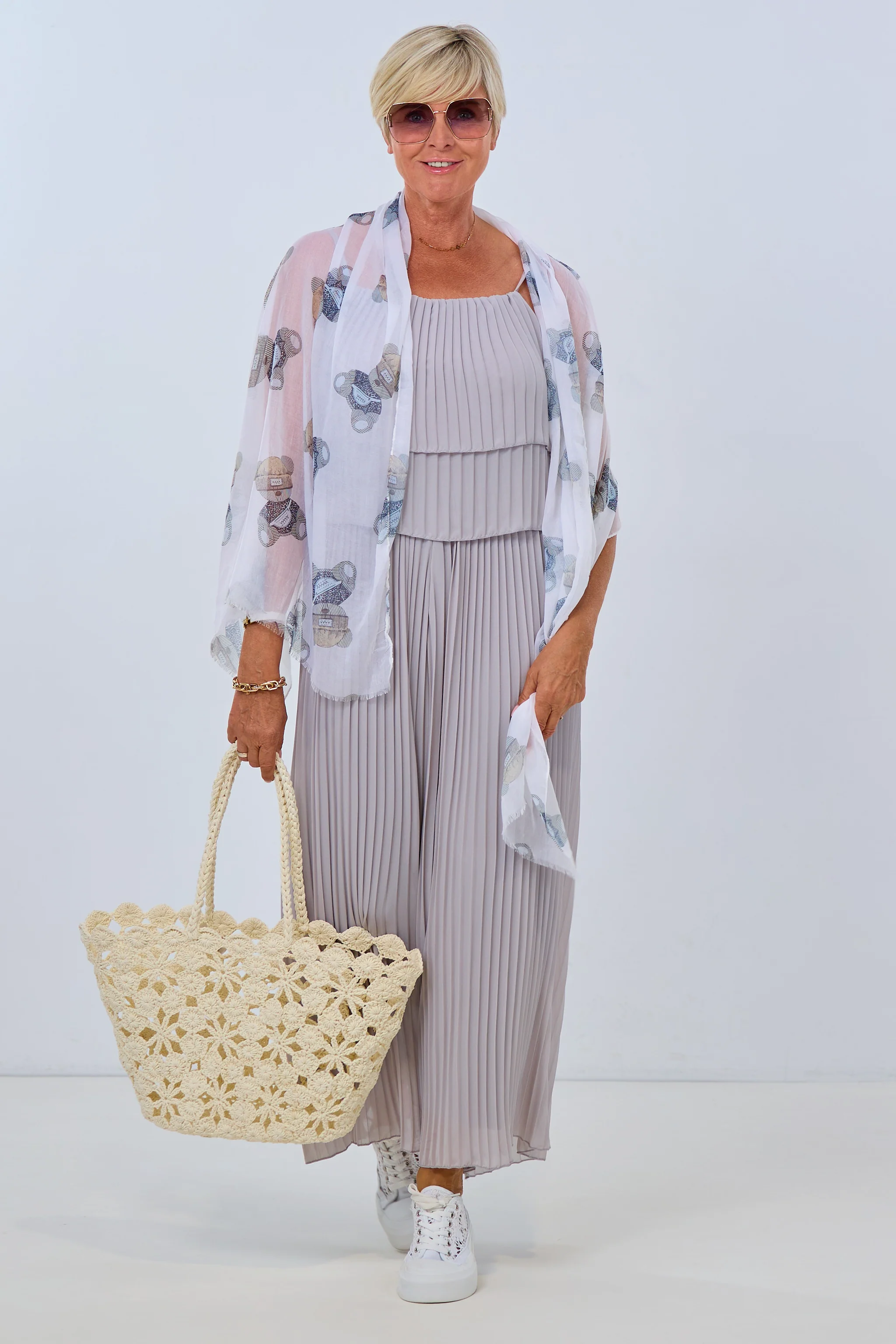 Plissée-Jumpsuit, grau/taupe