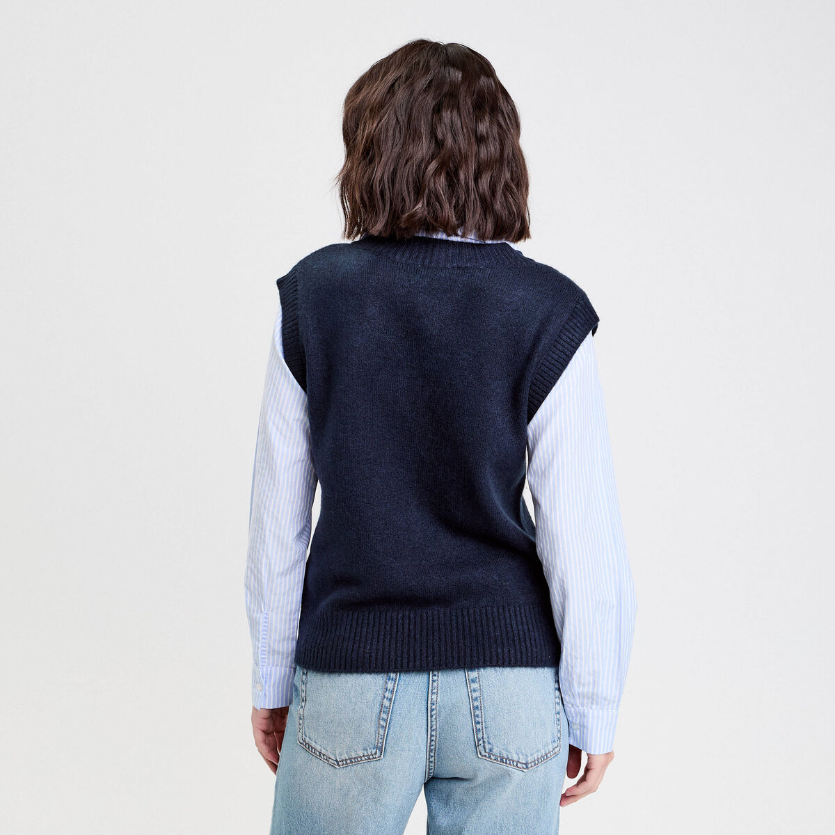 Pull fin 2-en-1 manches longues bleu marine femme