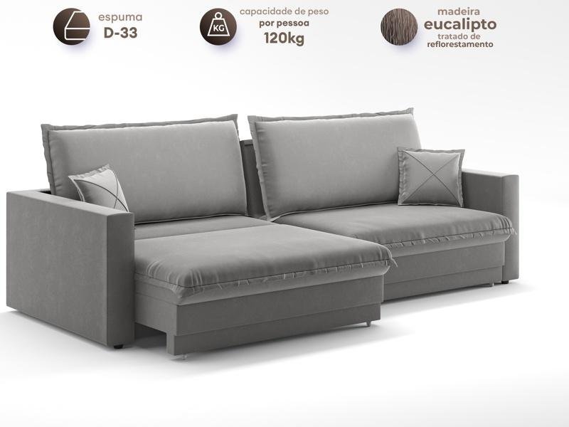 Sofá Tango 2,60m sem Caixa, Retrátil e Reclinável Veludocristal Cinza - Netsofas