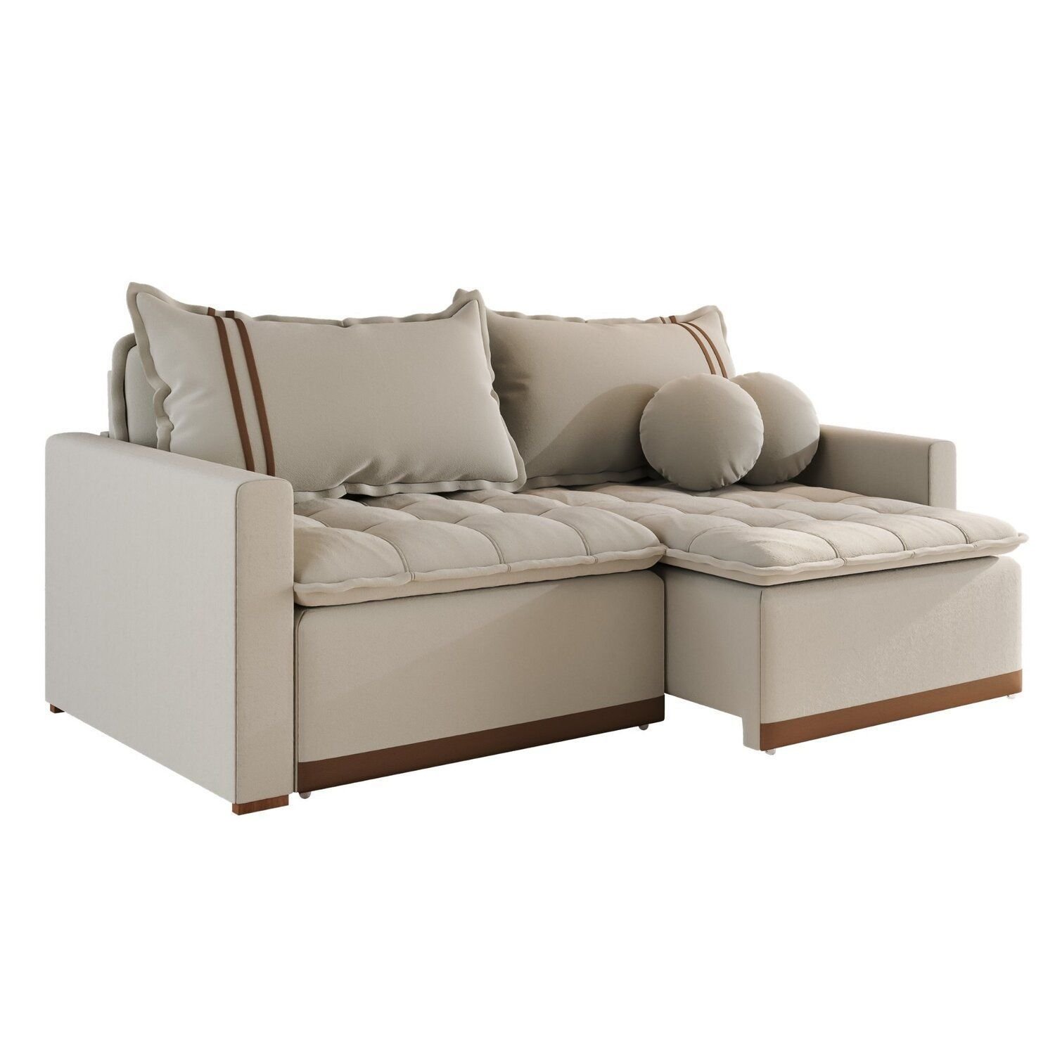 Sofá Cama Retrátil em Madeira Eucalipto e Bouclê 220cm Flórida