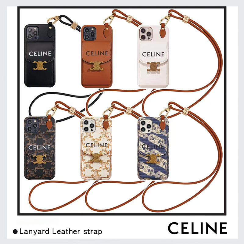 celine スマホケース 首 から 下げる かわいい セリーヌ風 iphone16/16pro ケース カード収納 おしゃれ iphone15pro max/14/13pro カバー 大人 高級 アイフォンx/xs max レザーケース 韓国