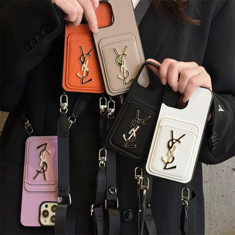 サンローラン スマホショルダー ysl iphone17 ケース iphone16/16pro ケース ショルダー おしゃれ 携帯 カバー カード 入れ 背面ポケット iphoneケース ブランド コピー