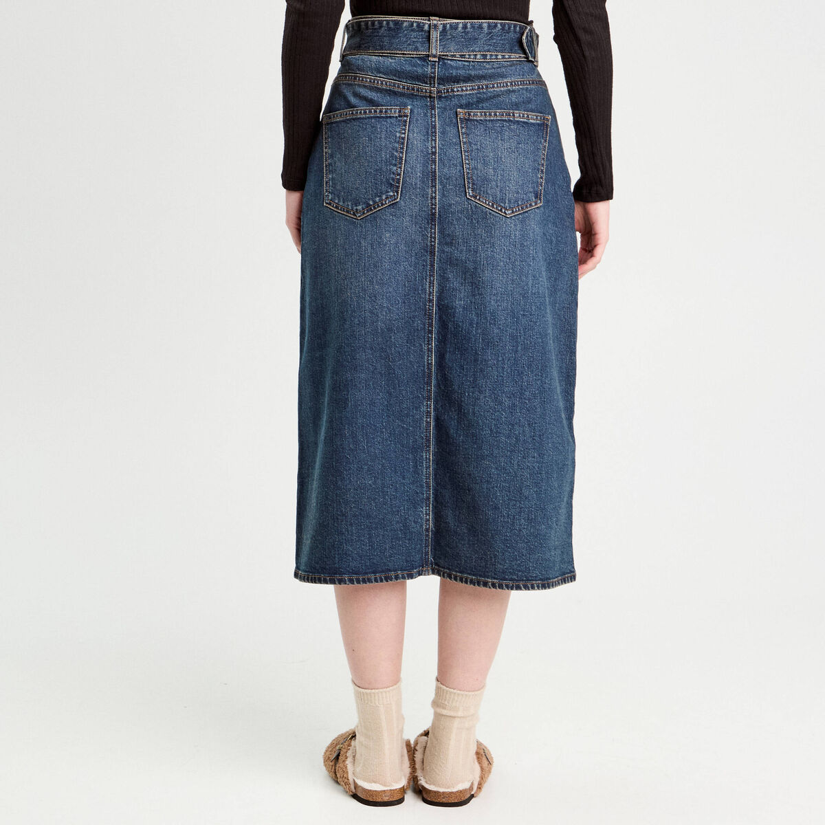 Jupe midi trapèze en jean denim dirty femme