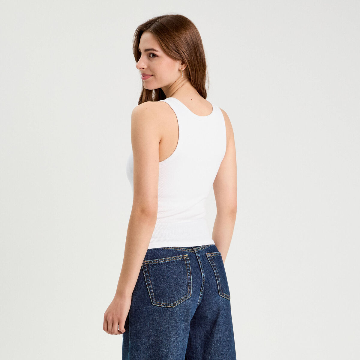 Débardeur côtelé blanc femme