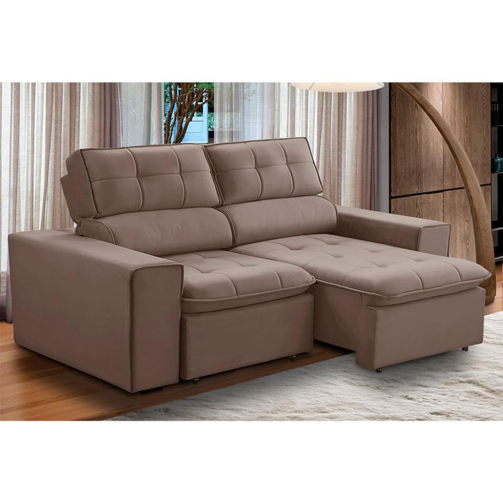 Sofá 2 Lugares Retrátil e Reclinável Atenas Veludo Rosê