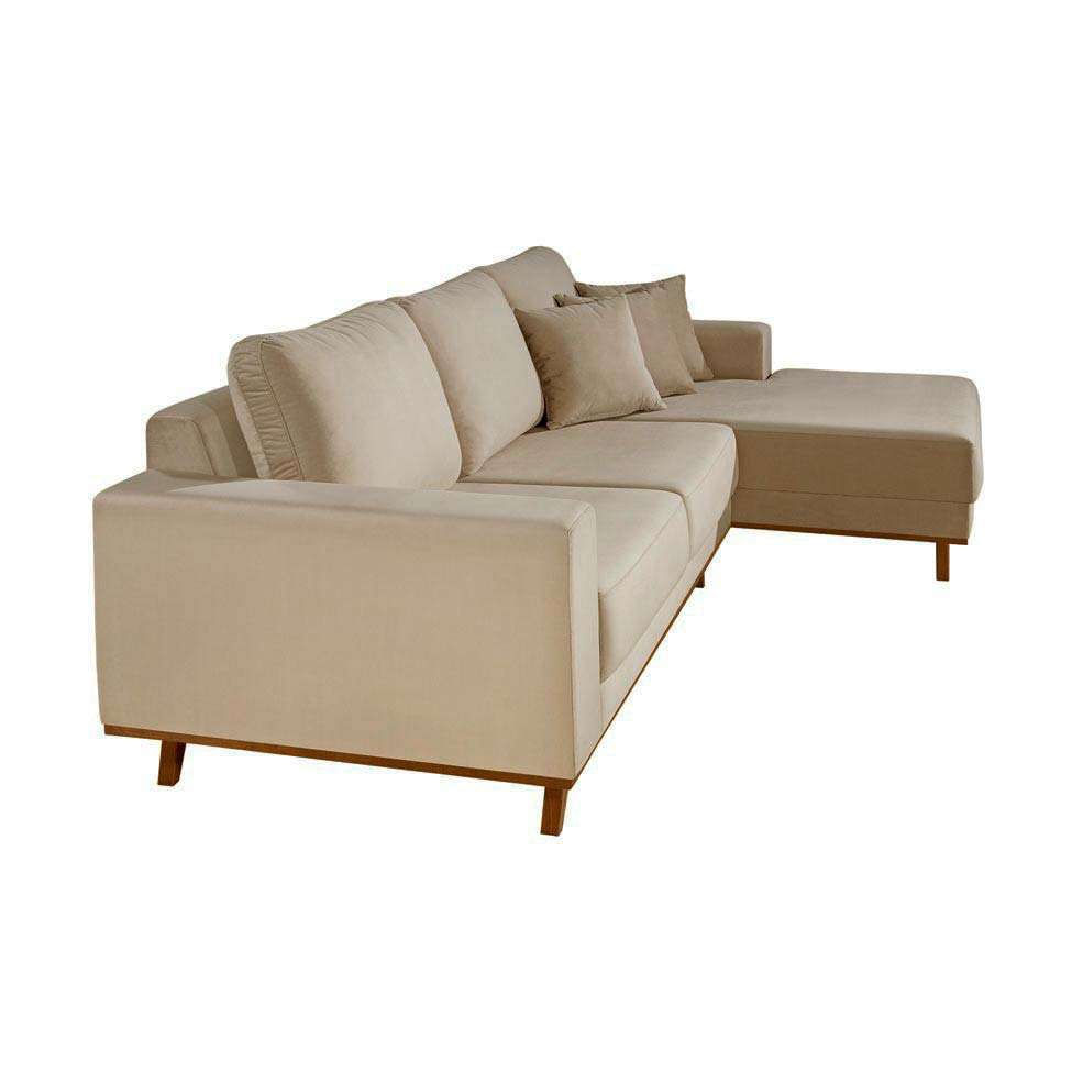 Sofá 4 Lugares Lombok com Chaise Direito Veludo Bege em Promoção | Ofertas na Americanas