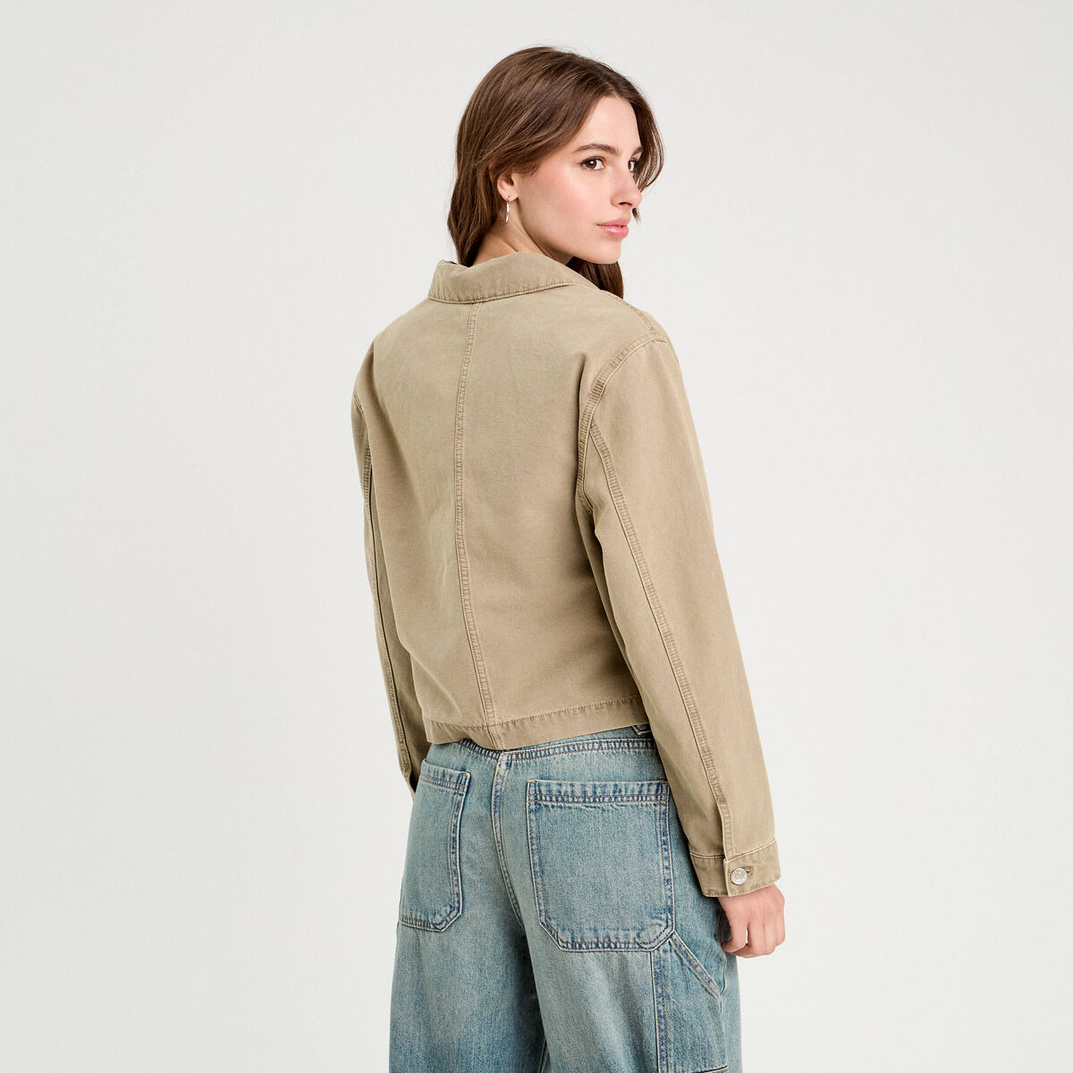 Veste droite boutonnée vert pastel femme