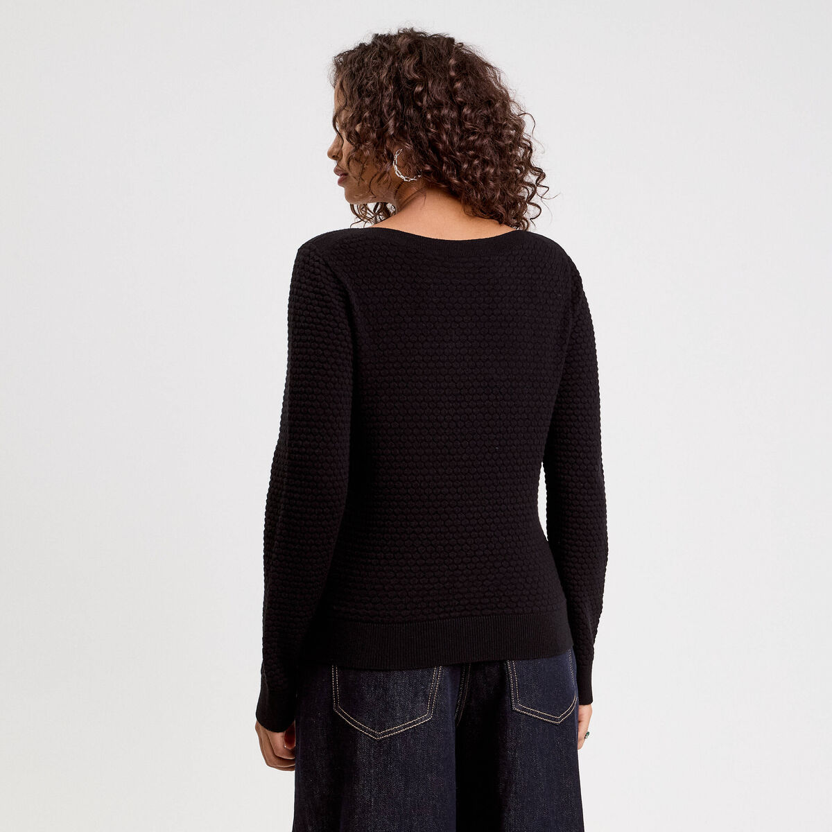 Pull col bateau noir femme