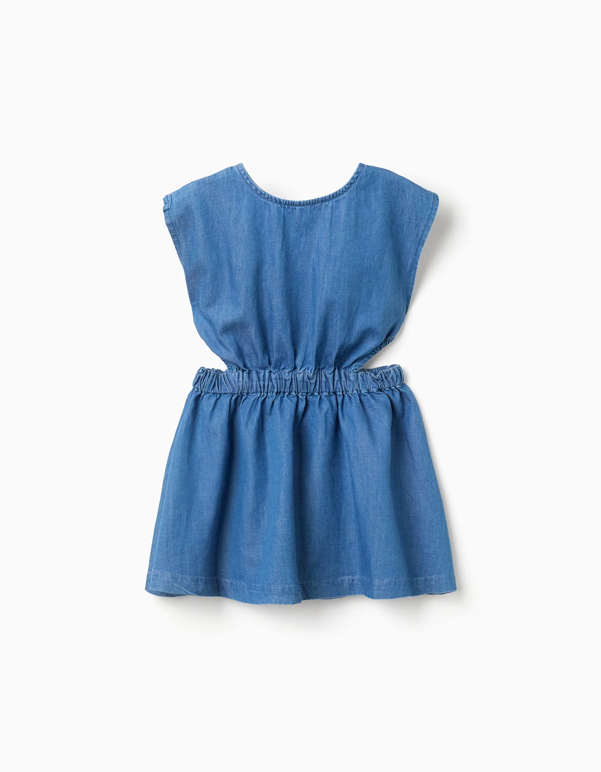 Sleeveless short denim dress with cut-outs for girls, blue