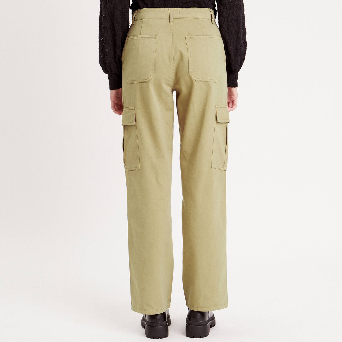 Pantalon droit cargo vert olive femme