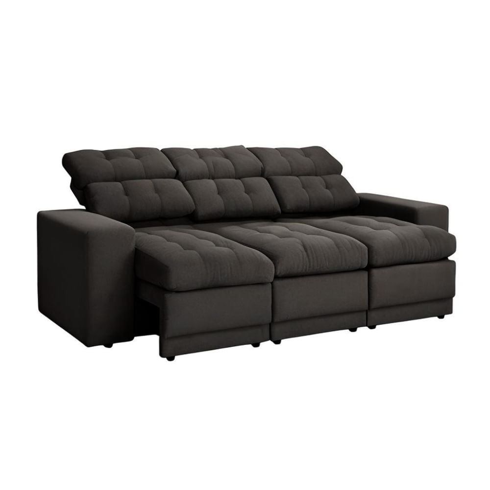 Sofá 3 Lugares Retrátil e Reclinável Baden Suede Preto 230 cm