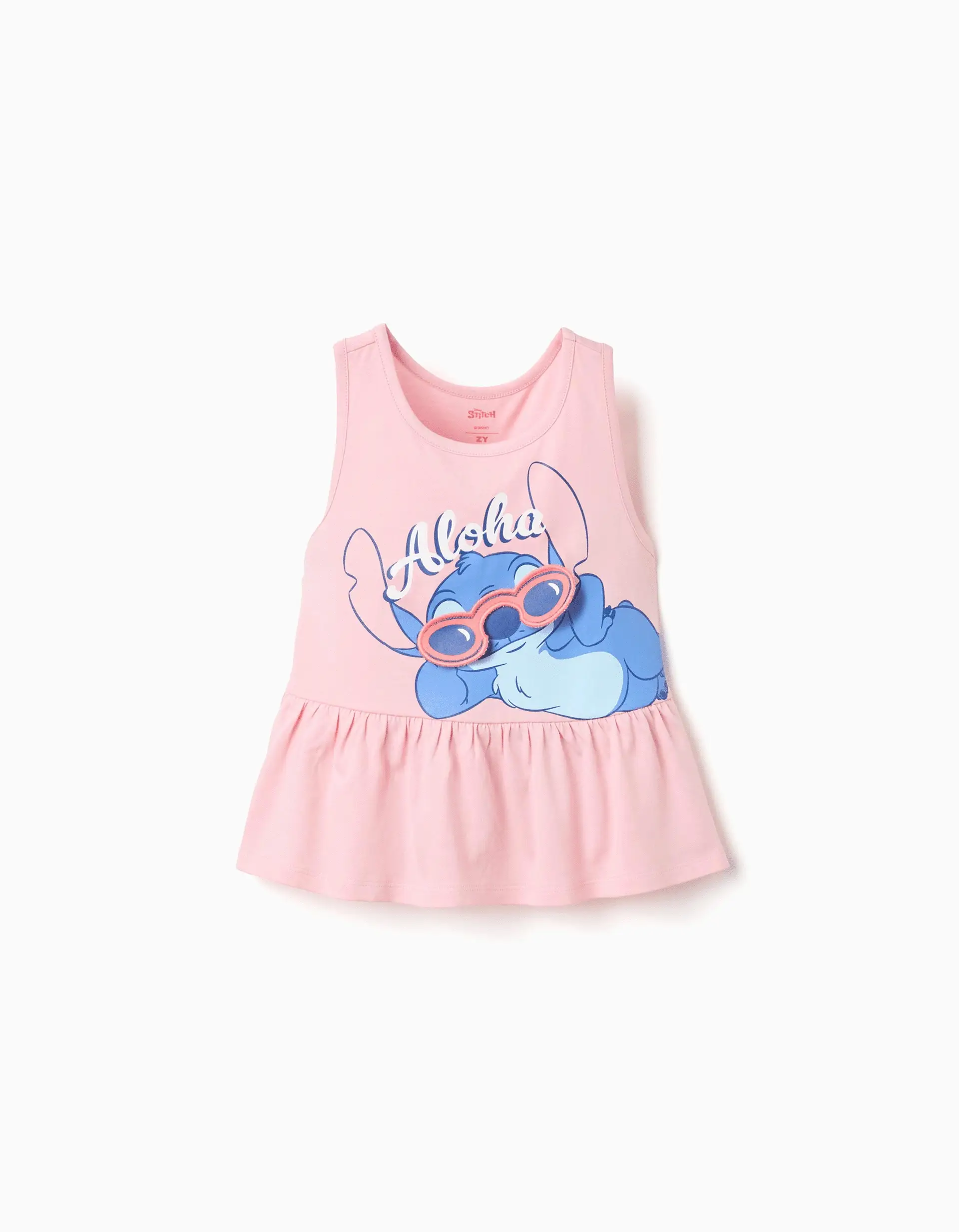 Sleeveless cotton top with Stitch print for girls, light pink