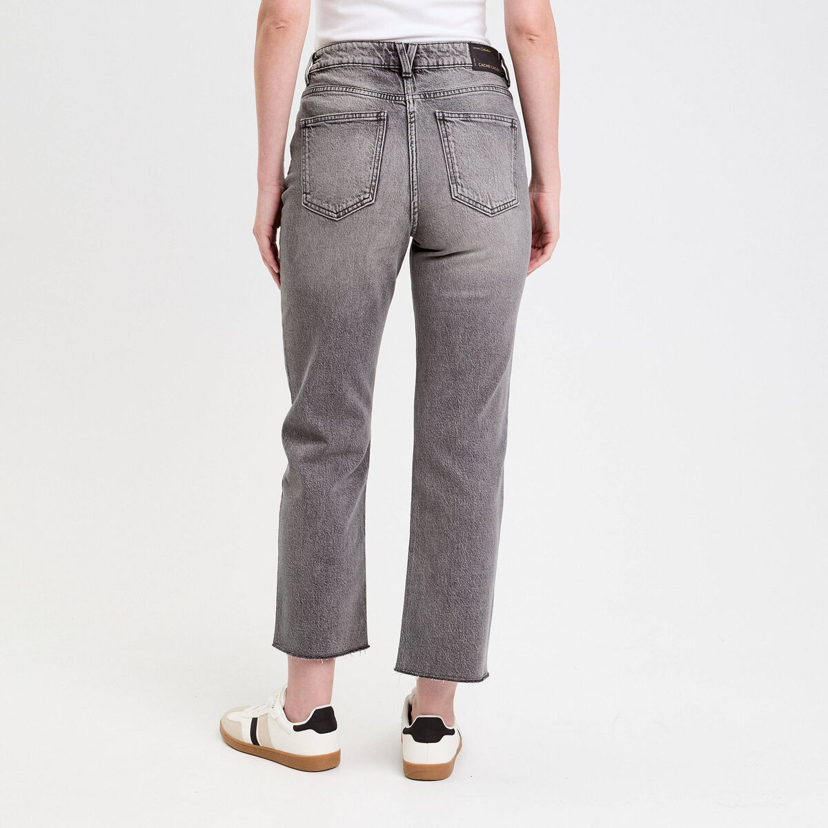 Jeans droit taille haute denim gris femme