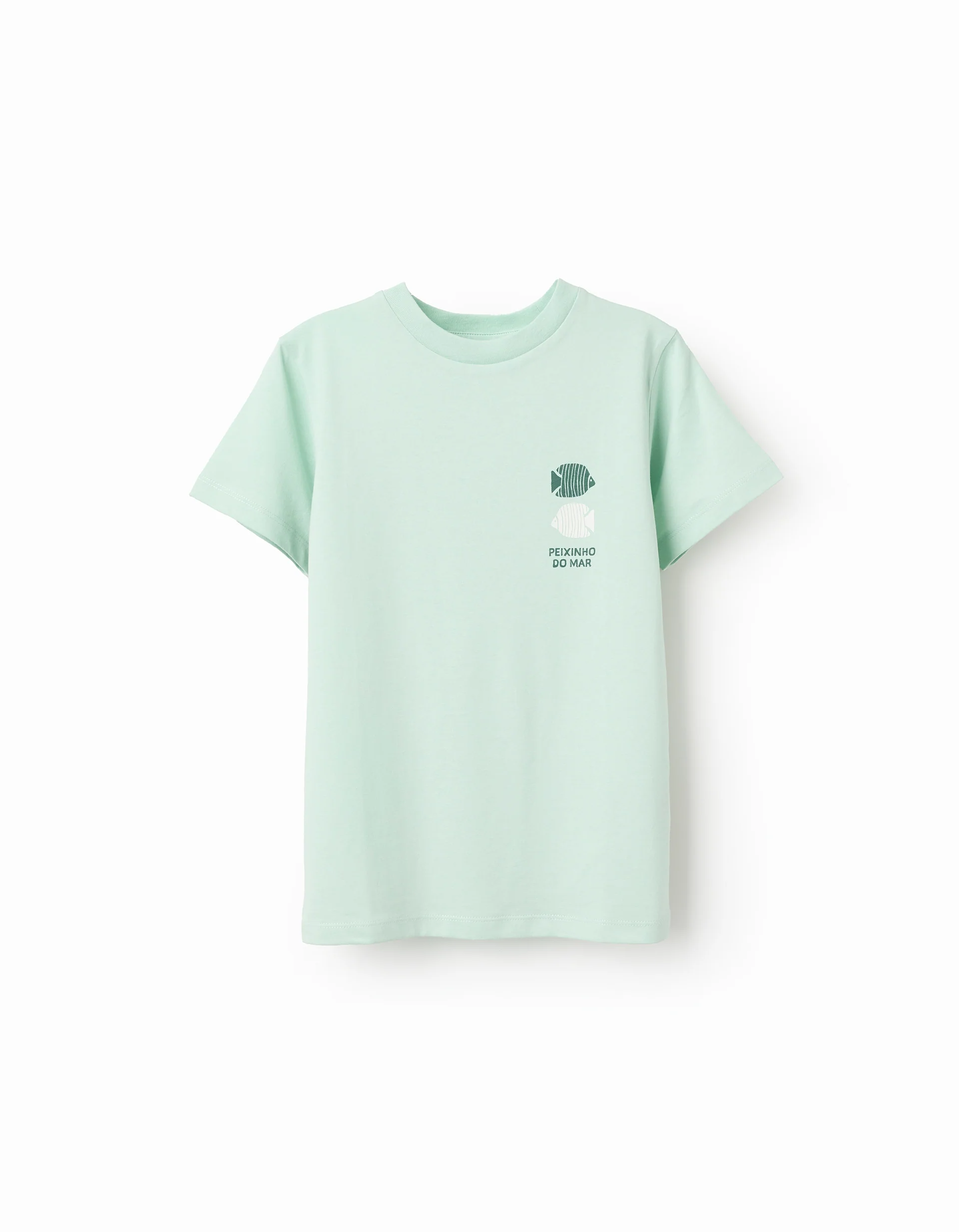 Cotton T-shirt with Peixinho do Mar print for boys, light green