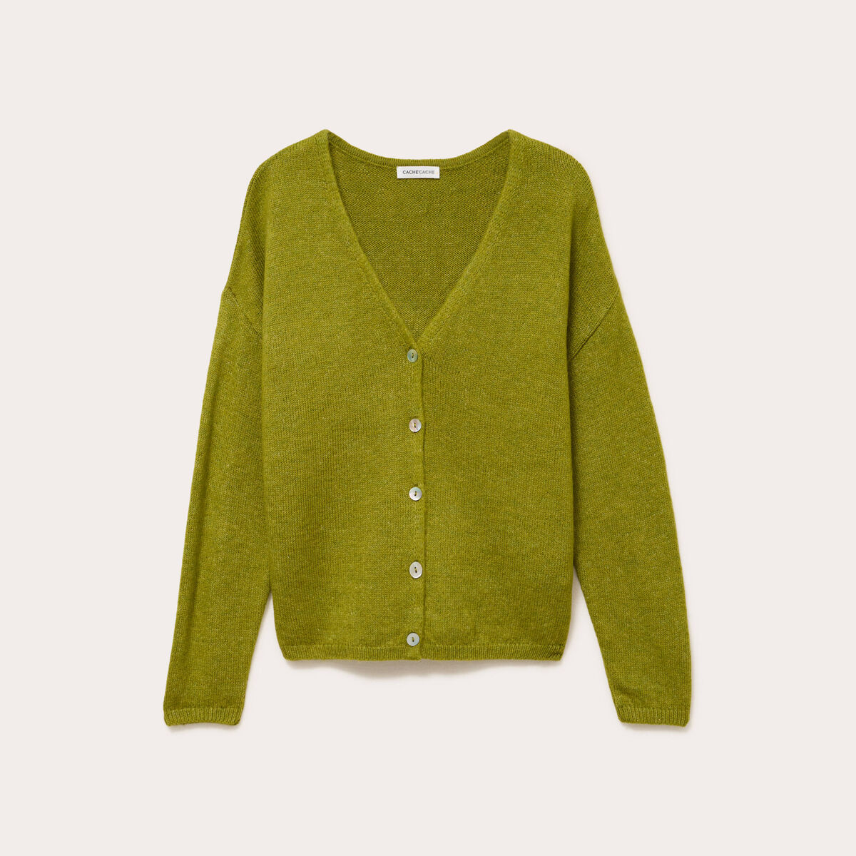 Gilet boutonné avec col en V vert foncé femme