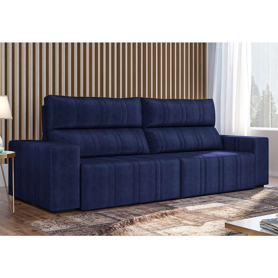 Sofá 4 Lugares Retrátil e Reclinável Barcelona Veludo Azul em Promoção | Ofertas na Americanas