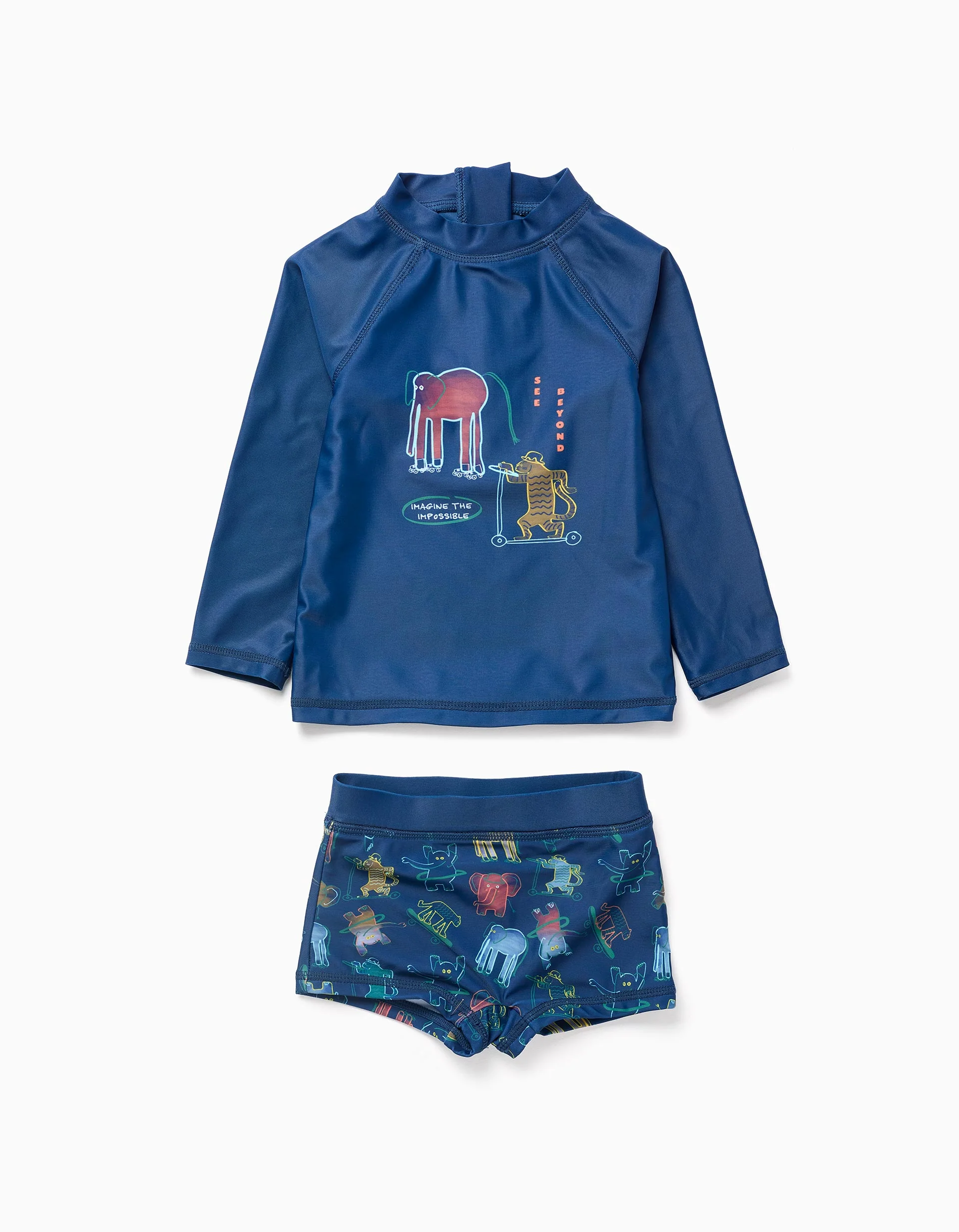 Swim set with UV 40+ protection and motif for babies and boys, dark blue